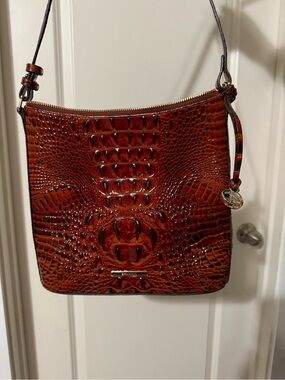 Brahmin Cognac Croc-Embossed Leather Shoulder Bag. Like new condition.